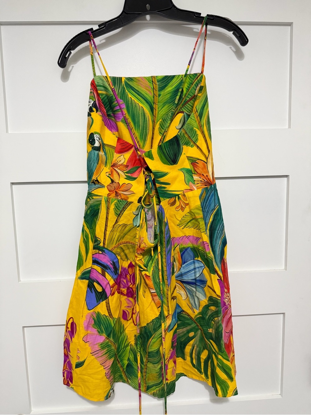 Farm Rio Birds Singing Yellow Mini Dress Large NWT Tropical Parrot 8304 - Picture 4 of 11